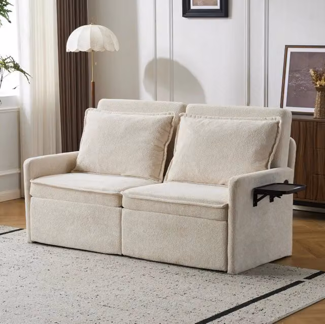 Divano letto 172,5 x 71 x 95 cm beige con schienale a 5 posizioni, tessuto peluche,