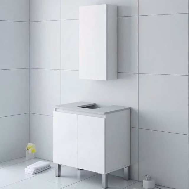 Set Mobili Bagno DMORA Vignola Moderno Bianco Lucido con Mobile Lavabo e Pensile L/P/H: 60 x 40 x 63.5 cm – 1