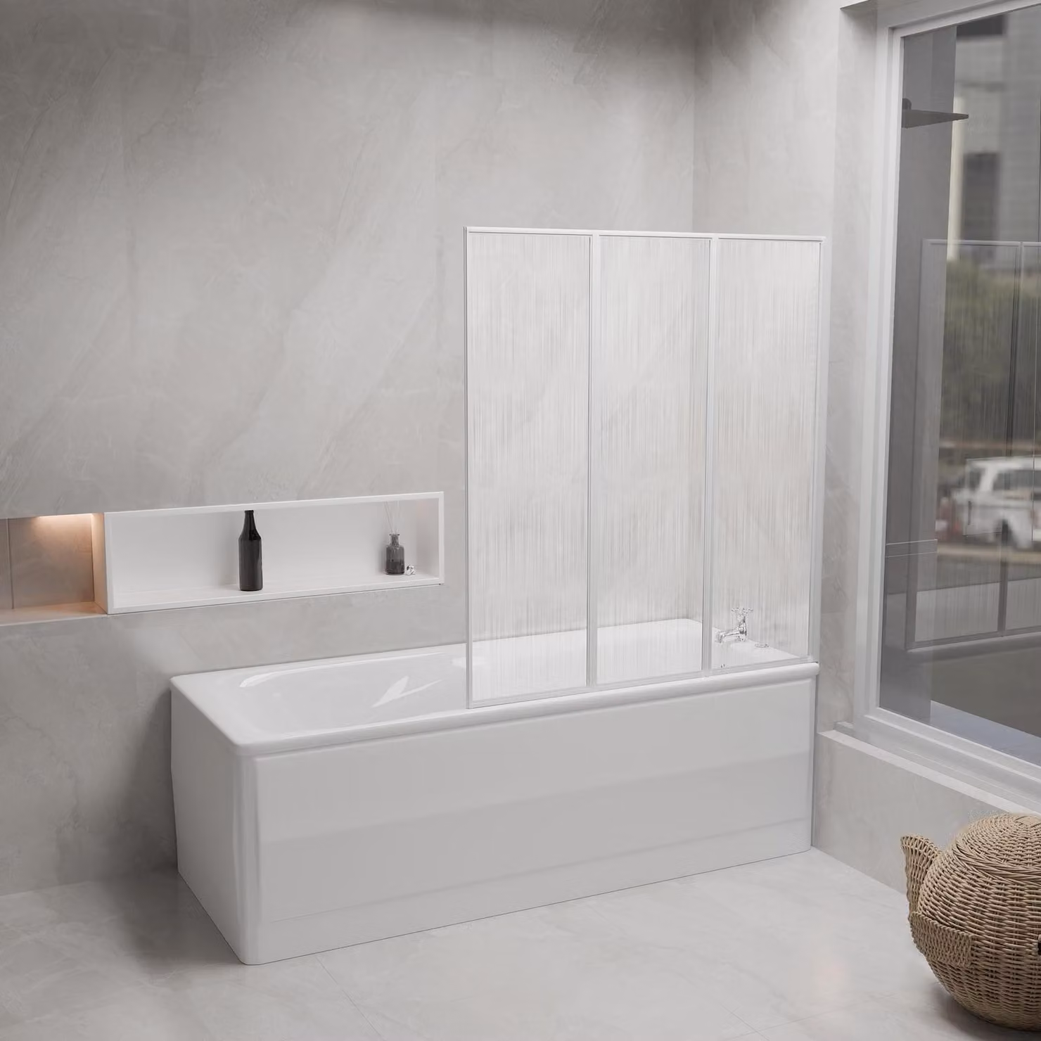 Paravento per doccia - Plastica e alluminio - Bianco - 120 x 130 x 5 cm - Pieghevole a 3 parti
