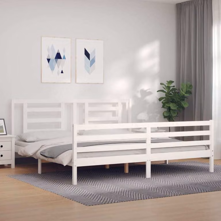 The Living Store Letto in legno massiccio con testiera bianco 200x200 cm
