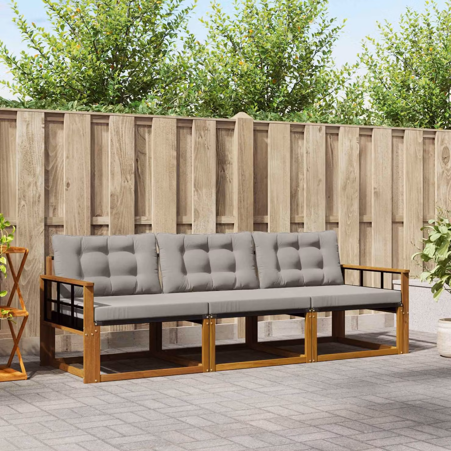 vidaXL Set di divani da esterno 3 pezzi in legno di acacia e textilene, Grigio