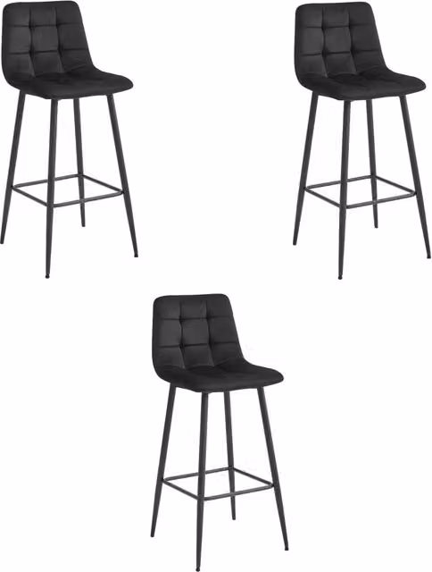 Sgabelli da bar Valora TEOTO in velluto nero con gambe in acciaio nero x3