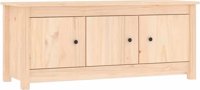 Scarpiera mobiletto porta scarpe in legno massello di pino stile rustico, colore marrone e beige, L: 110 cm, P: 38 cm, H: 45,5 cm