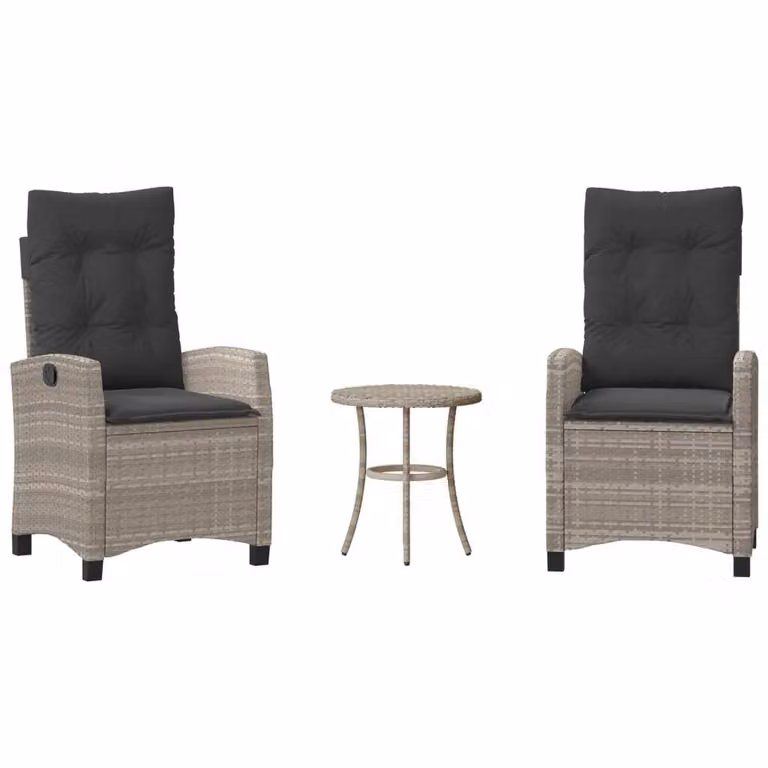 Set da Bistrò 3 pz con Cuscini Grigio Chiaro in Polyrattan