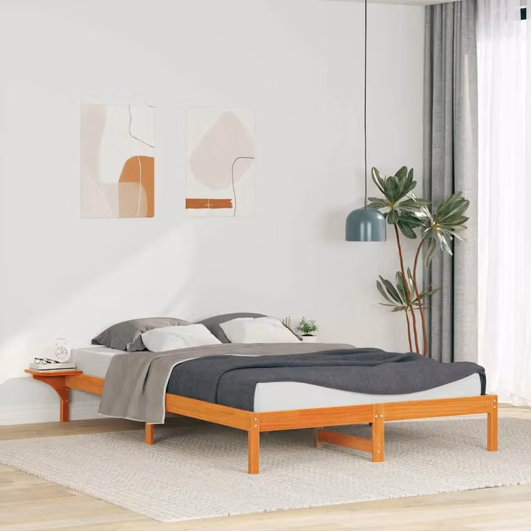 vidaXL Letto Moderno in Legno di Pino con Tavolini Laterali Marrone Cerato L: 200 cm, P: 140 cm, H: 190 cm