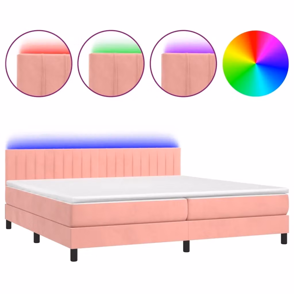 Letto Ibrido con Materasso a Molle Insacchettate vidaXL in Velluto Rosa e Bianco con Illuminazione LED e Porte USB L/P/H: 200 x 200 x 88 cm – 2