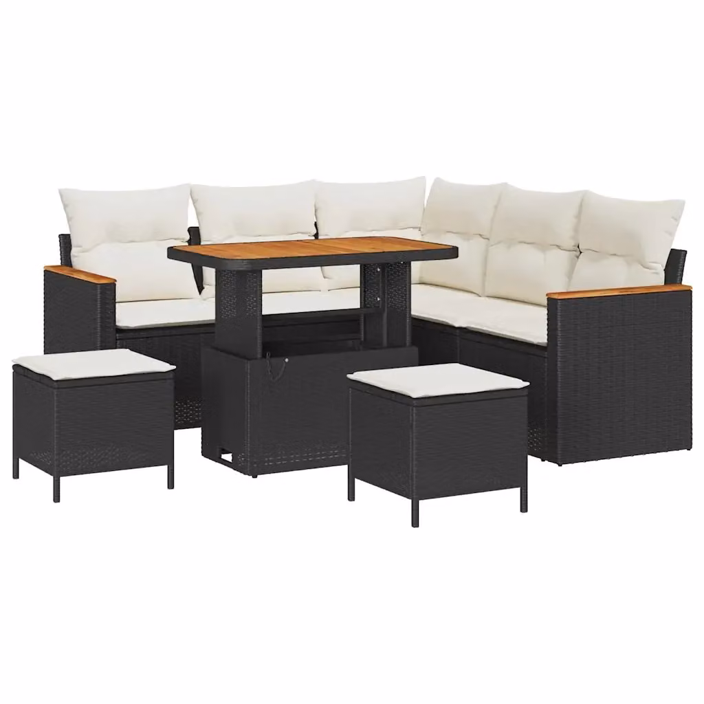 Set Divano da Giardino Moderno vidaXL in Polyrattan Nero e Beige con Cuscini e Tavolino da 8 Pezzi – 2