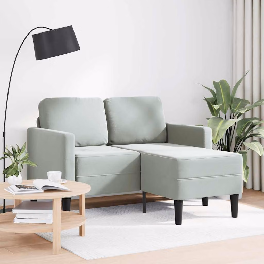 vidaXL Divano 2 Posti con Chaise a L Grigio Chiaro 125 cm in Velluto