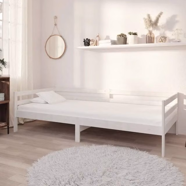Divano Letto con Materasso-Sofa Letto-Daybed 90x200 cm Bianco in Legno di Pino 551356