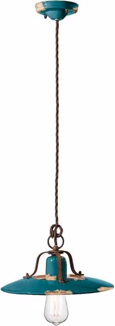 Lampadario Vintage Country Ferro E Ceramica Verde 1 Luce E27 30Cm