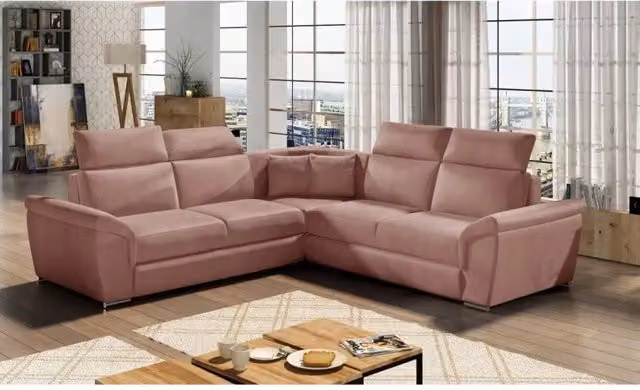 Divano ad angolo reversibile MEUBLORAMA FREDERICO Rosa con poggiatesta regolabili e funzione letto L/P/H: 266 x 266 x 102 cm – 1