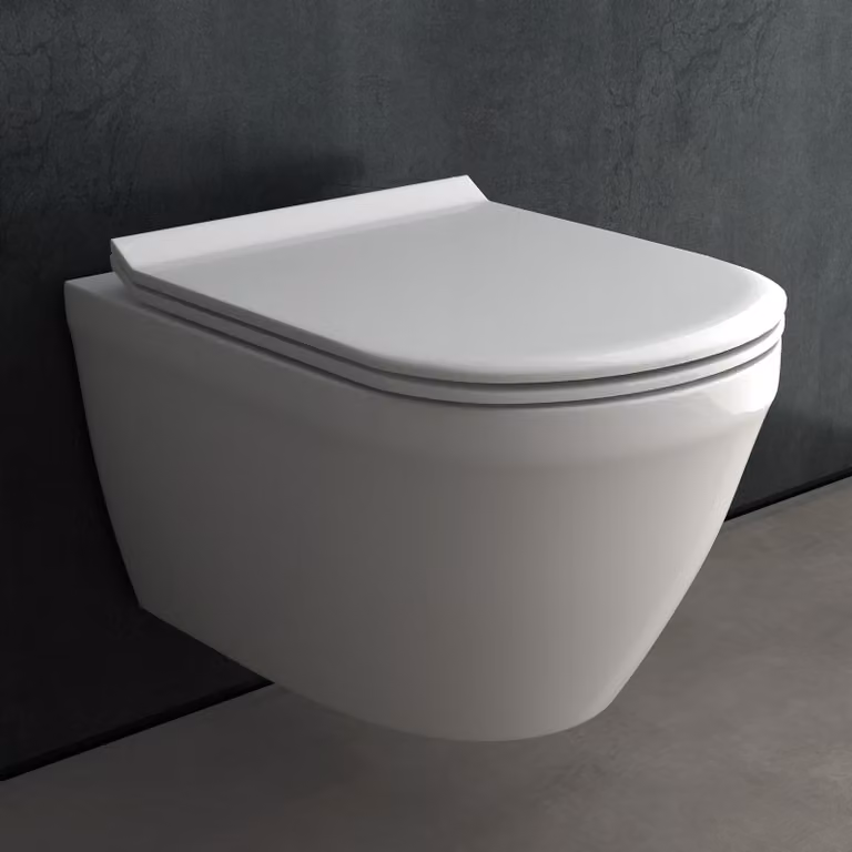 WC sospeso Alpenberger senza bordo | vaso con nano rivestimento | set di WC sospesi con sedile WC con chiusura ammortizzata | WC per WC ospiti e bagno | adatto a Geberit