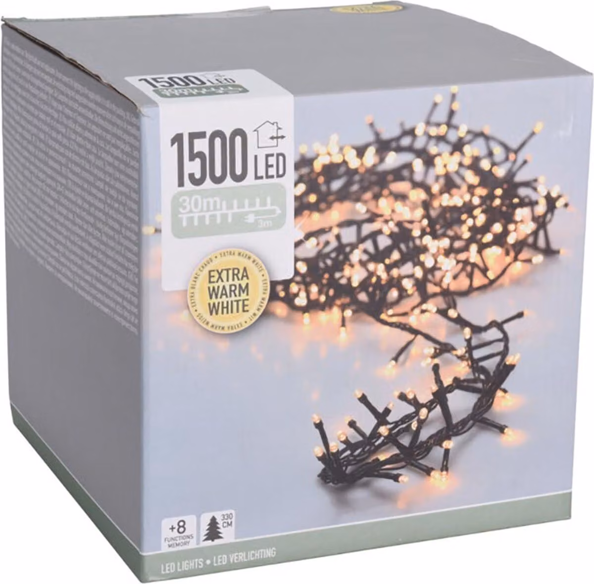 Catena luminosa LED a grappolo 1500er 30m extra bianco caldo con timer e 8 funzioni luminose