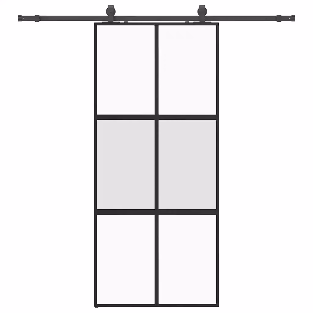Porta Scorrevole vidaXL in Vetro Temperato Trasparente con Telaio in Alluminio Nero L: 90 cm, H: 205 cm – 2