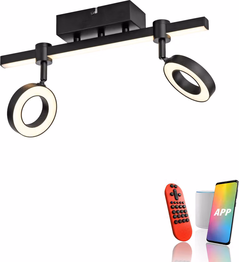 JUST LIGHT Lampada da soffitto a LED 12075-18 nera, 10,5 W, 1300 lm, CCT, RGB, Smart Home