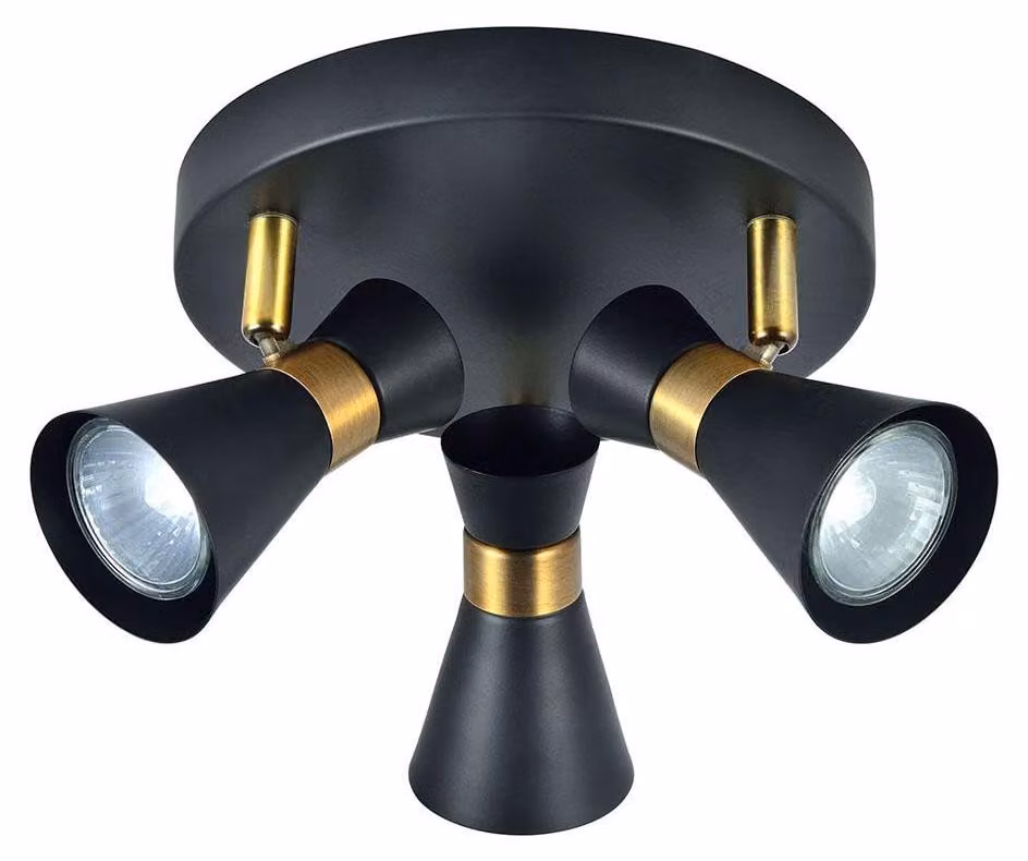 Lampada a soffitto Maximo, 3 attacchi GU10, nero/pelle, 13x20x20 cm