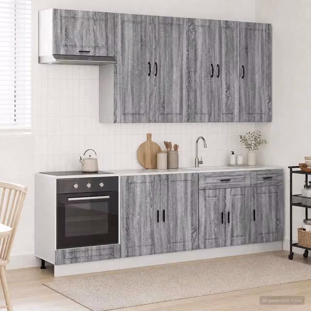 Unità cucina moderna vidaXL PORTO composta da 8 pezzi in legno e MDF colore grigio opaco