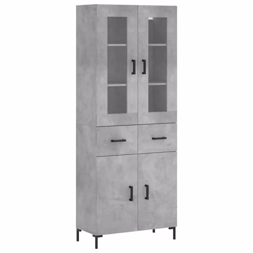 Credenza moderna vidaXL in legno e vetro, colore grigio, L: 69,5 cm, P: 34 cm, H: 180 cm – 2