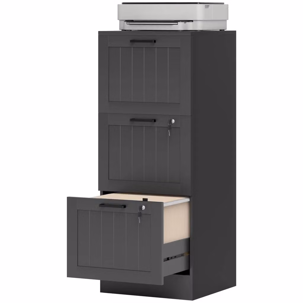 Cassettiera da ufficio Xylo con 3 cassetti e serratura in legno nero L/P/H: 40 x 40 x 101 cm – 2