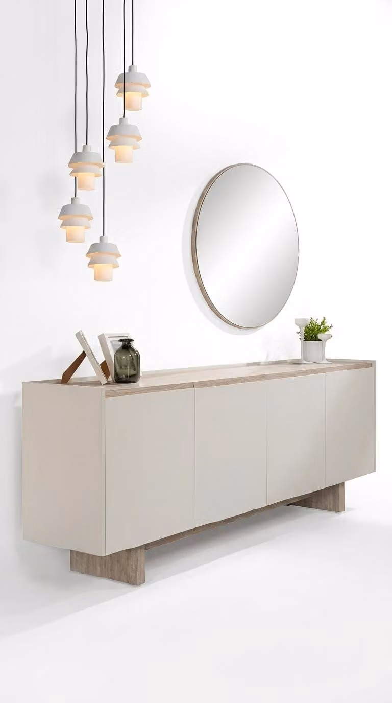 Konsole con specchio, beige, stile moderno, tavolino da appoggio, credenza, mobiletto