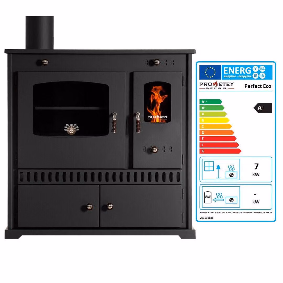 Fornello a legna Perfect ECO nero, versione sinistra - Fornello a combustione continua da 7 kW