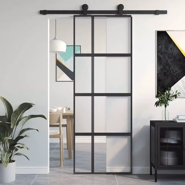 Porta Scorrevole vidaXL in Vetro Trasparente e Alluminio Nero L: 76 cm, H: 205 cm