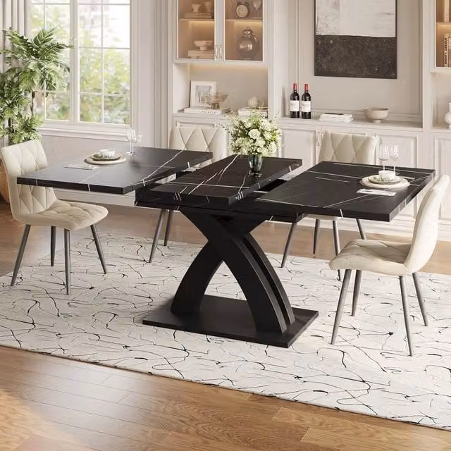 Tavolo da pranzo allungabile ¨C Minimal ¨C Nero legno 120(160)x80x76 cm per 6 persone