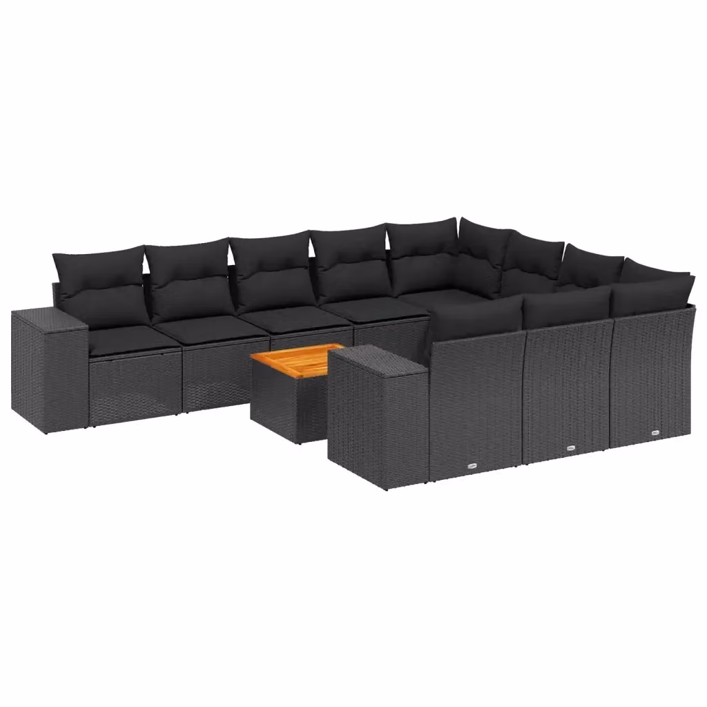 vidaXL Set Divani da Giardino 11 pz in Polyrattan Nero con Cuscini e Tavolino da Esterno – 2