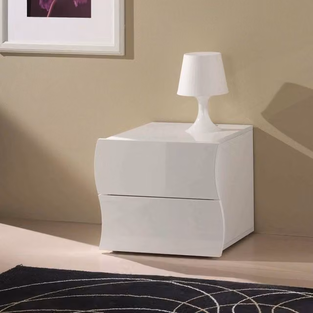 Comodino moderno Thanatos DMORA Bianco lucido L: 50 cm, P: 40 cm, H: 41 cm – 1