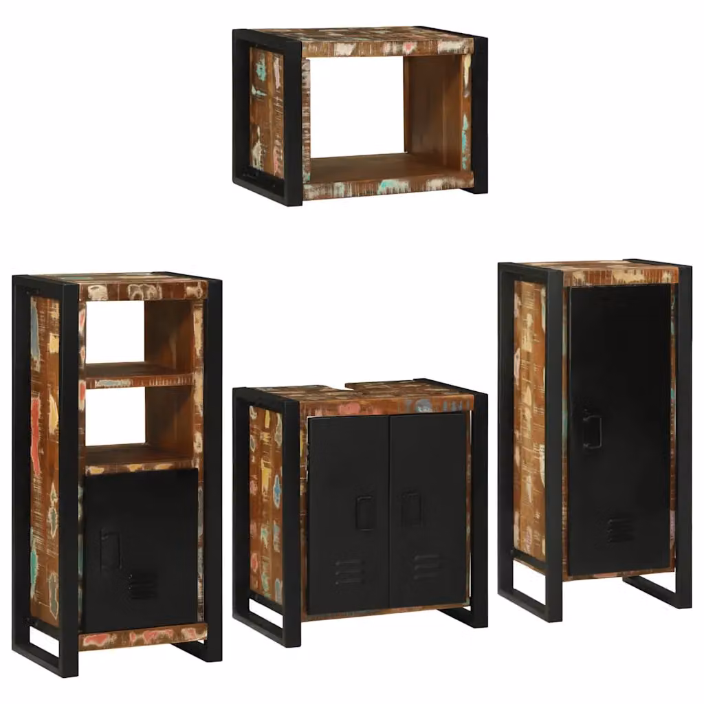 Set di mobili per il bagno moderno vidaXL in legno e metallo nero multicolore composto da 4 pezzi