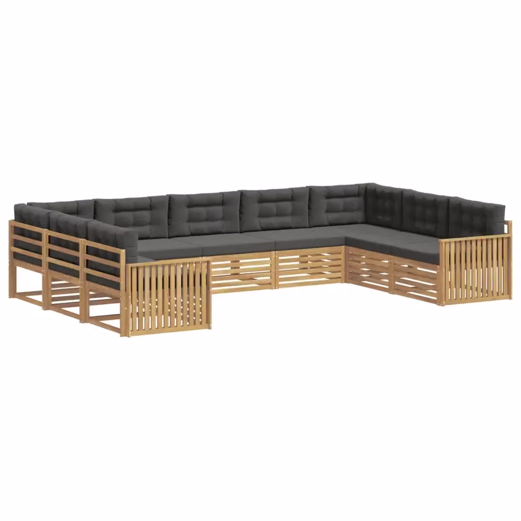 Set di divani da esterno a L vidaXL in legno di acacia con cuscini, Bianco e Antracite – 2