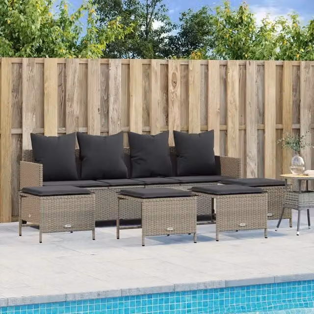 Set Divano da Giardino 5pz con Cuscini-Sofa da Giardino-Divanetto da esterno Grigio Chiaro Polyrattan 355388