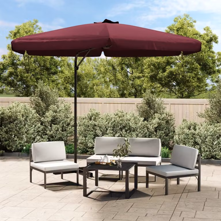 Ombrellone The Living Store con palo in acciaio da 300 cm, rosso bordeaux