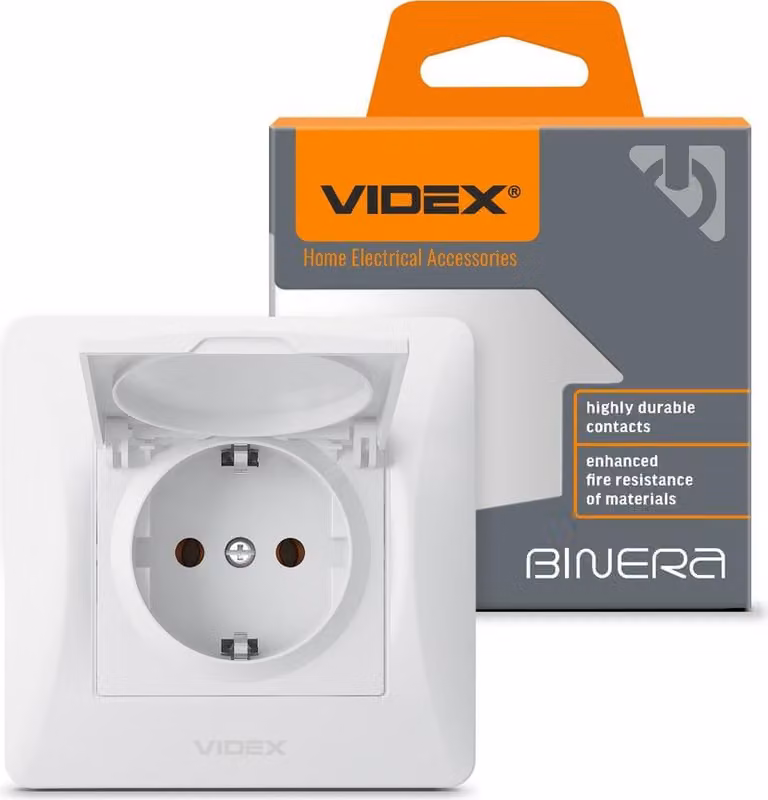 Videx Binera tipo F presa Schuko singola da incasso 16A, bianca, con sportello