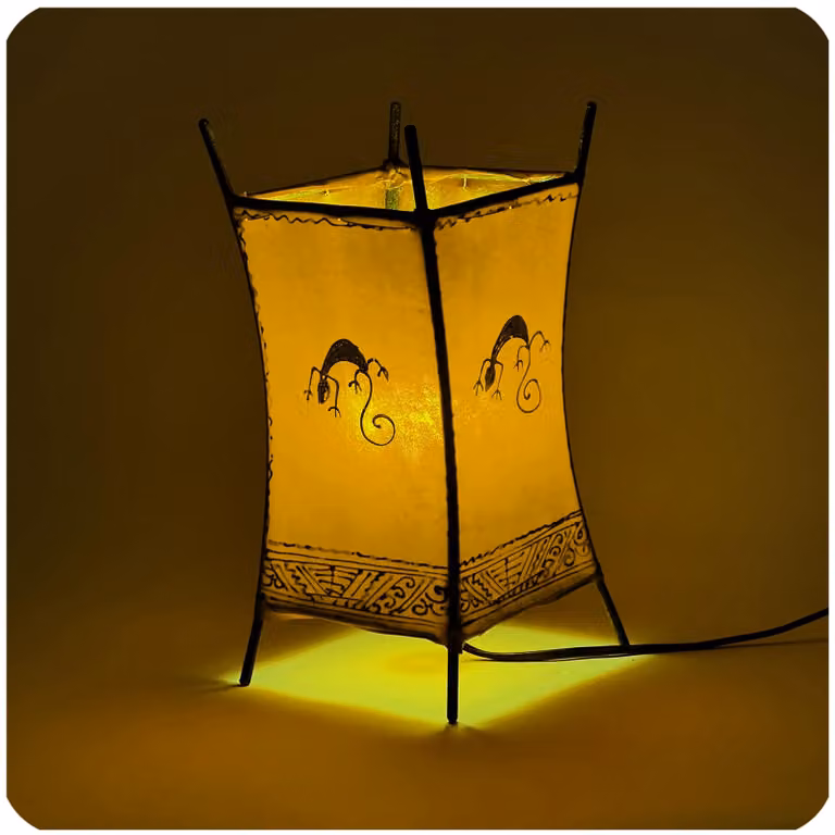 Lampada orientale Lampada all'henné Lampada in pelle marocchina Lampada da tavolo Lampada da terra Carree Gecko 30 cm, giallo