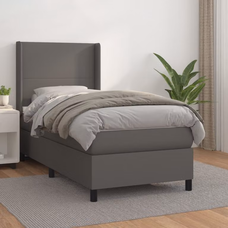 The Living Store Letto a molle con materasso grigio 80x200 cm in Pelle finta