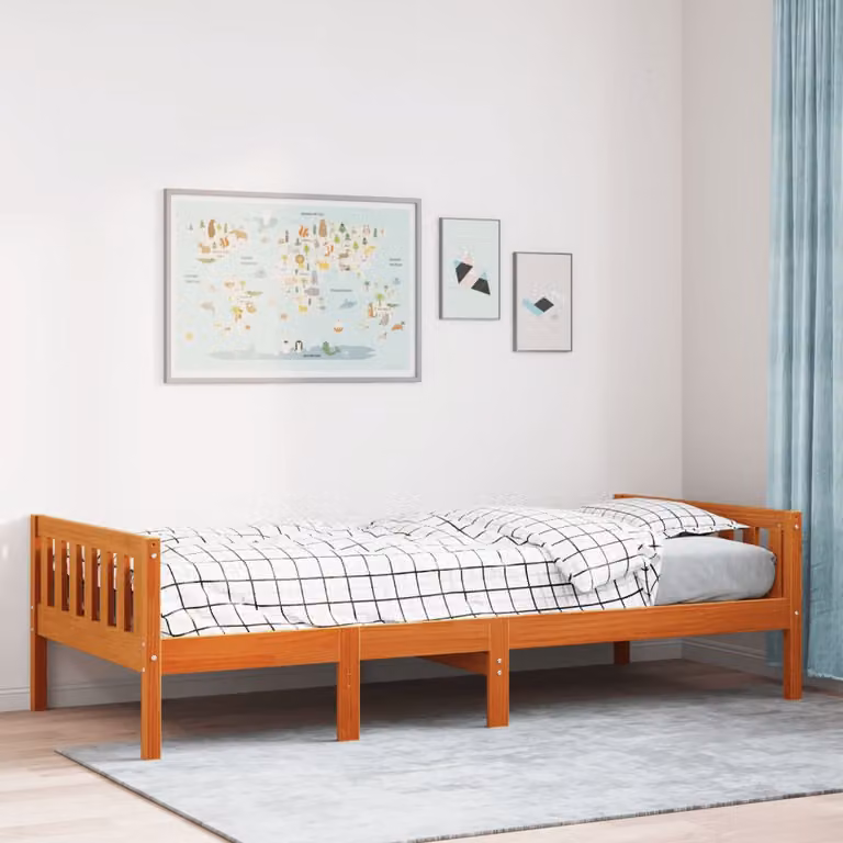 Letto per bambini vidaXL in legno di pino marrone cera, senza materasso, L 75 x P 190 cm
