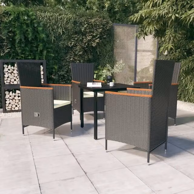 Set da Pranzo da Giardino 5 pz con Cuscini Nero 3099426