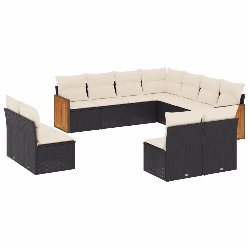 vidaXL Set Divani da Giardino a L 11 pz in Polyrattan Nero con Cuscini e Coperture Rimovibili – 2