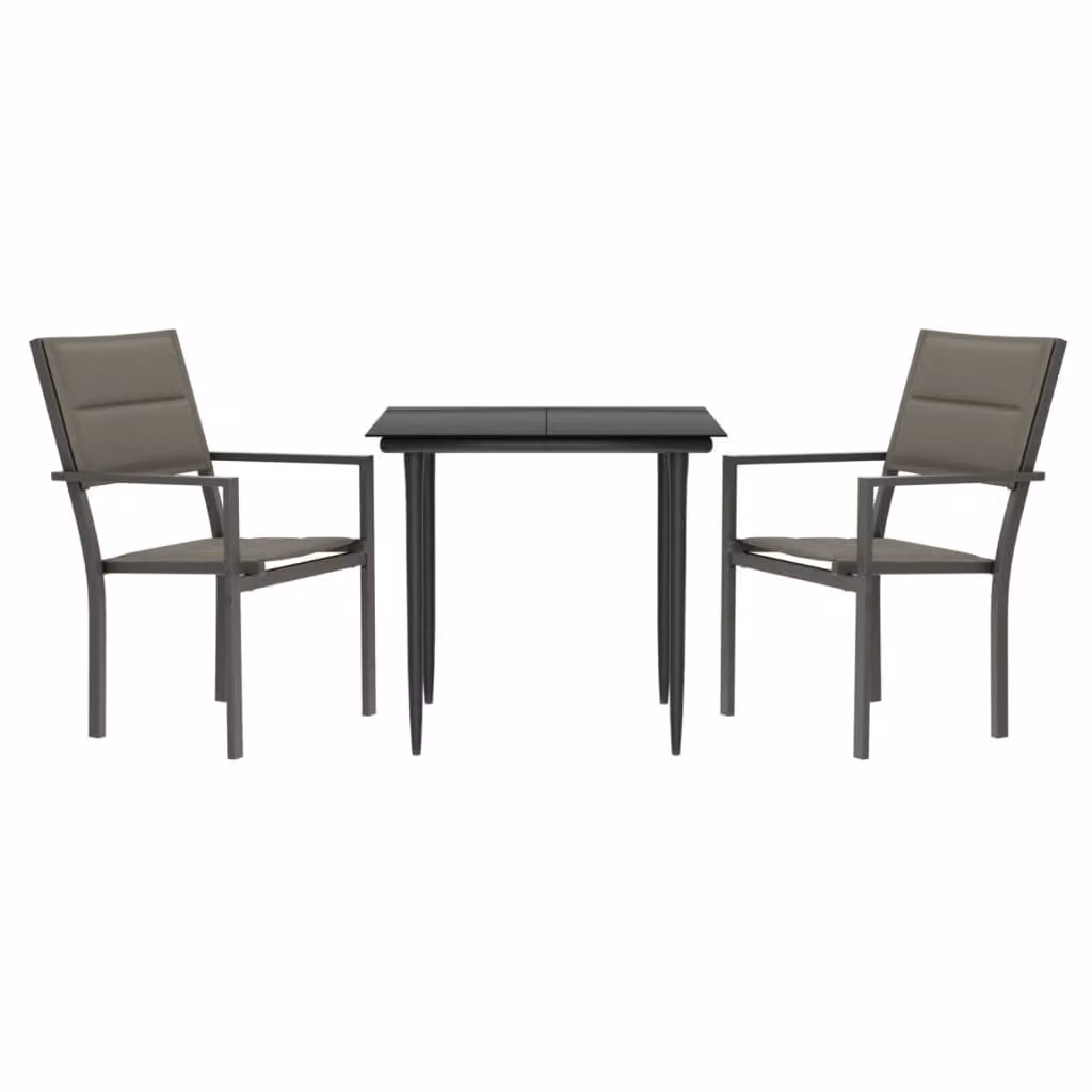 Set da Pranzo da Giardino 3 pz Nero in Acciaio e Textilene