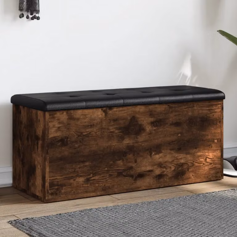 vidaXL Panca Porta Scarpe Moderna in Legno e Similpelle, Colore Marrone e Nero, L: 110 cm, P: 42 cm, H: 45 cm
