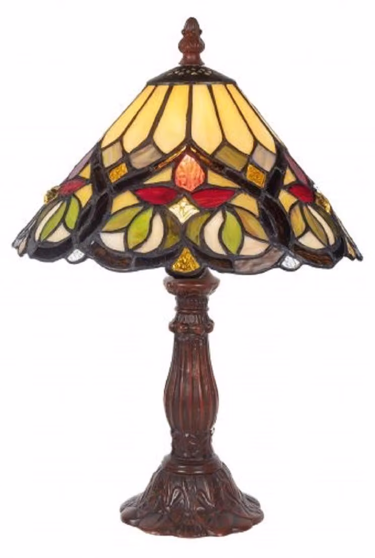 Casa Padrino Lampada da tavolo Tiffany Multicolore / Marrone Ø 25 x H. 34 cm - Lampada sgabello Tiffany decorativa con paralume in vetro fatto a mano