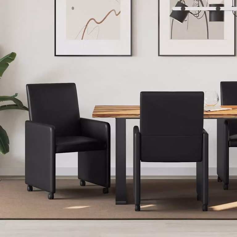 Set di 2 sedie da pranzo vidaXL con ruote in pelle sintetica nera, L: 57 cm, P: 66 cm, H: 94 cm