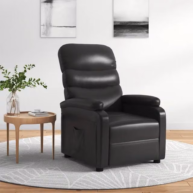 Poltrona Reclinabile Relax vidaXL in Similpelle Nera con Braccioli – 1
