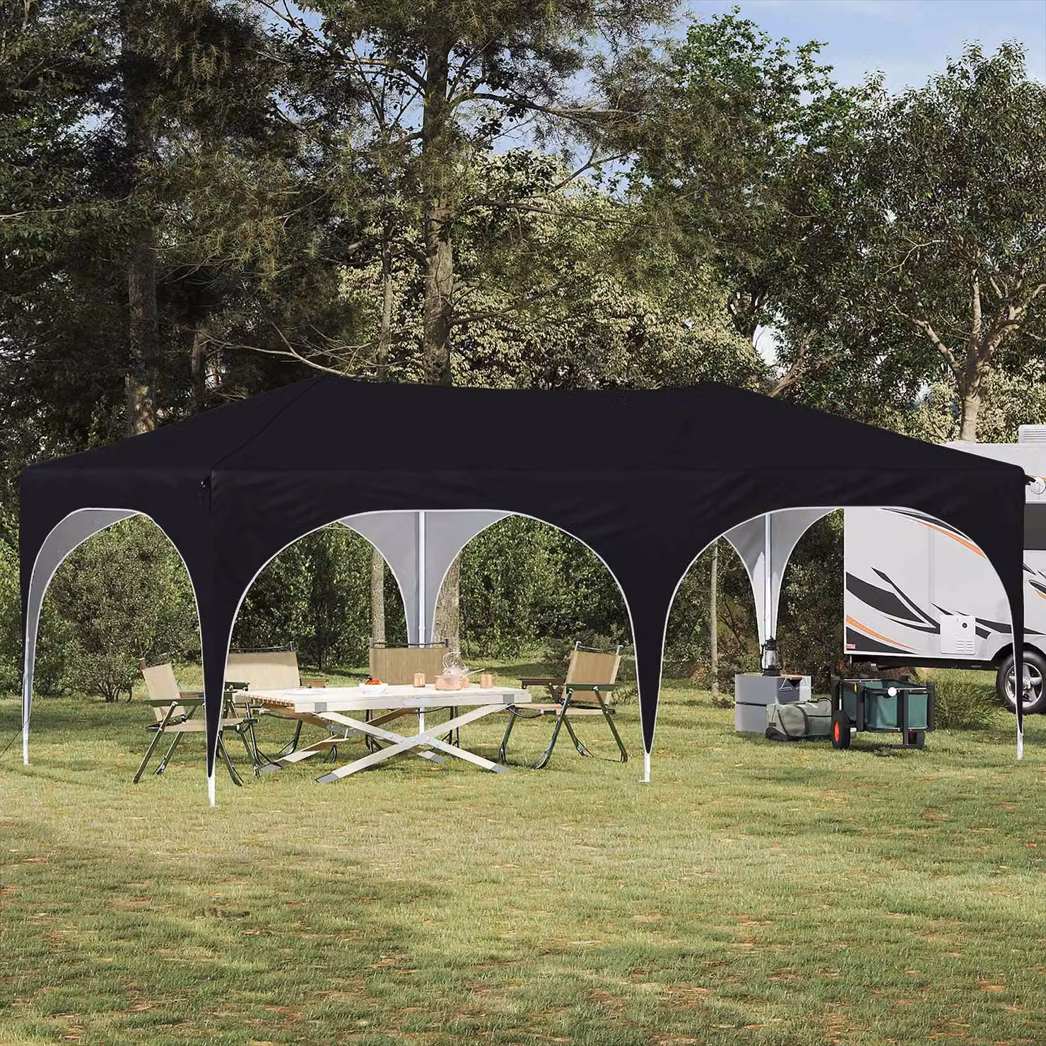 vidaXL Tenda per feste pop-up in tessuto Oxford e metallo, Nero, L: 575 cm, P: 288 cm, H: 245 cm