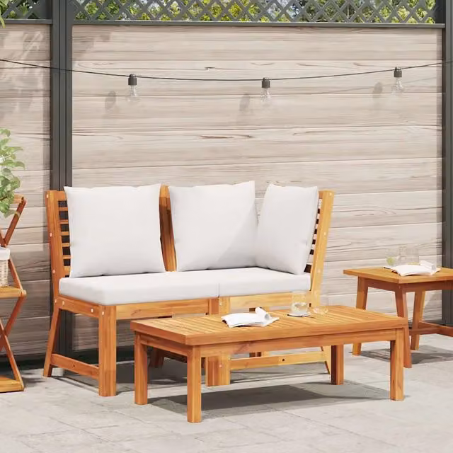 Salotto da Giardino-Set Divani da Giardino 3 pz con Cuscini Crema in Legno Acacia 327783