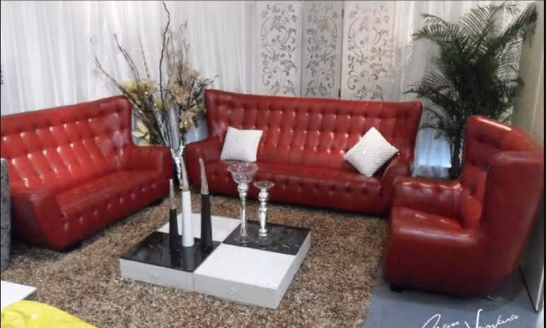 Sofagarnitur Chesterfield Sessel Sofa Set 3 tlg Ledersofa Rot Modern
