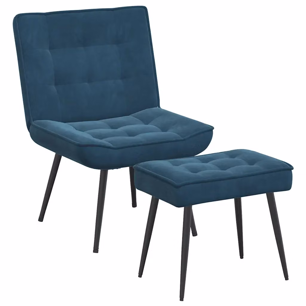 Poltrona Relax con Poggiapiedi in Velluto Blu Design Moderno – 2