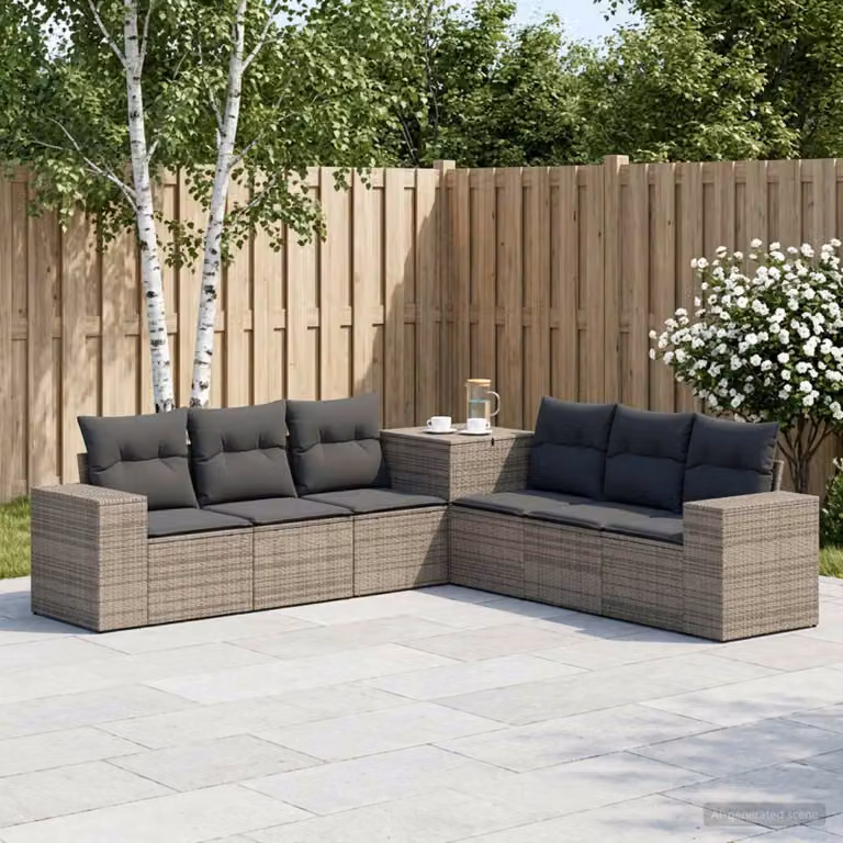 Set di divani da giardino vidaXL in polyrattan grigio e antracite con cuscini inclusi