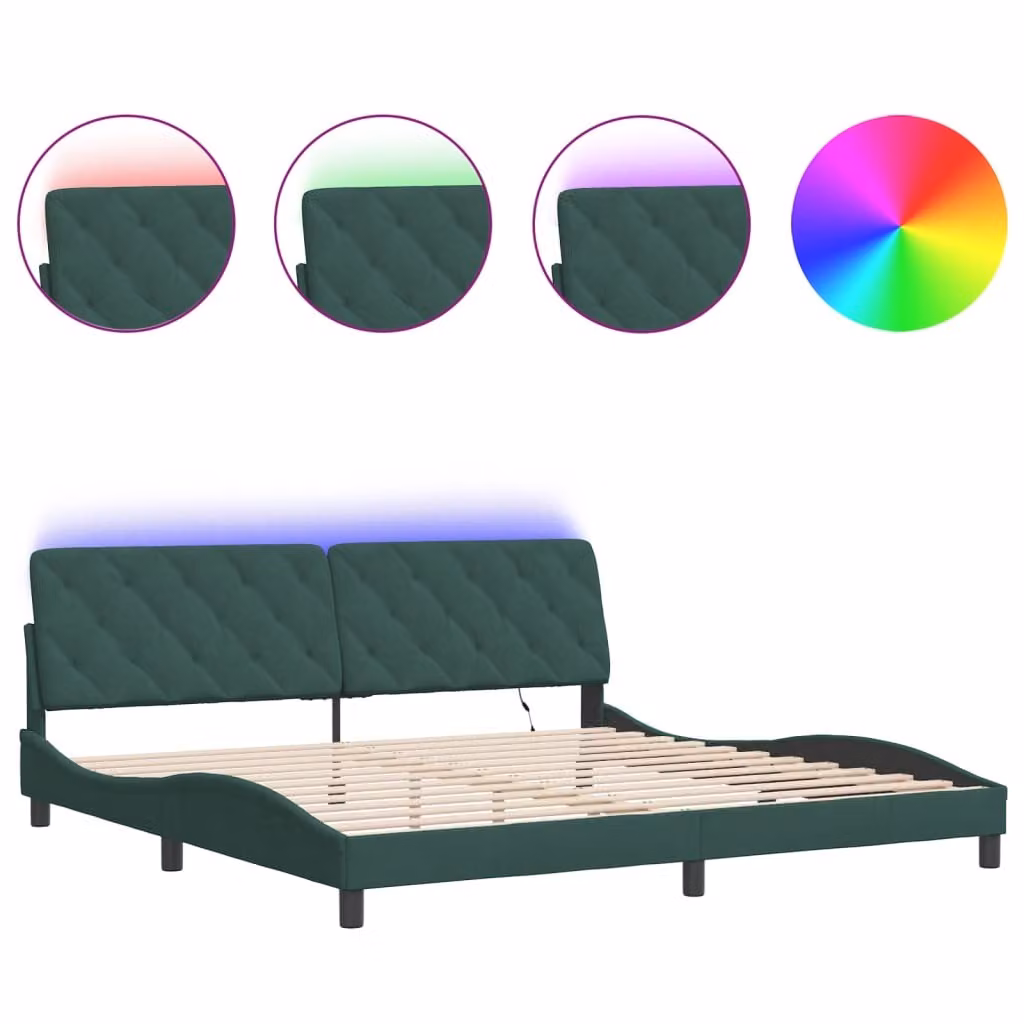 Giroletto con LED senza Materasso Verde Scuro 200x200 cm in Velluto